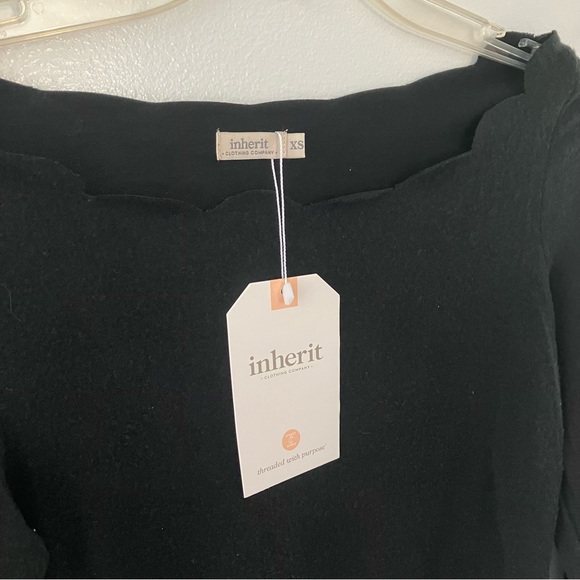 Black Scalloped Boatneck Brushed Knit Sweater Top - Picture 4 of 7